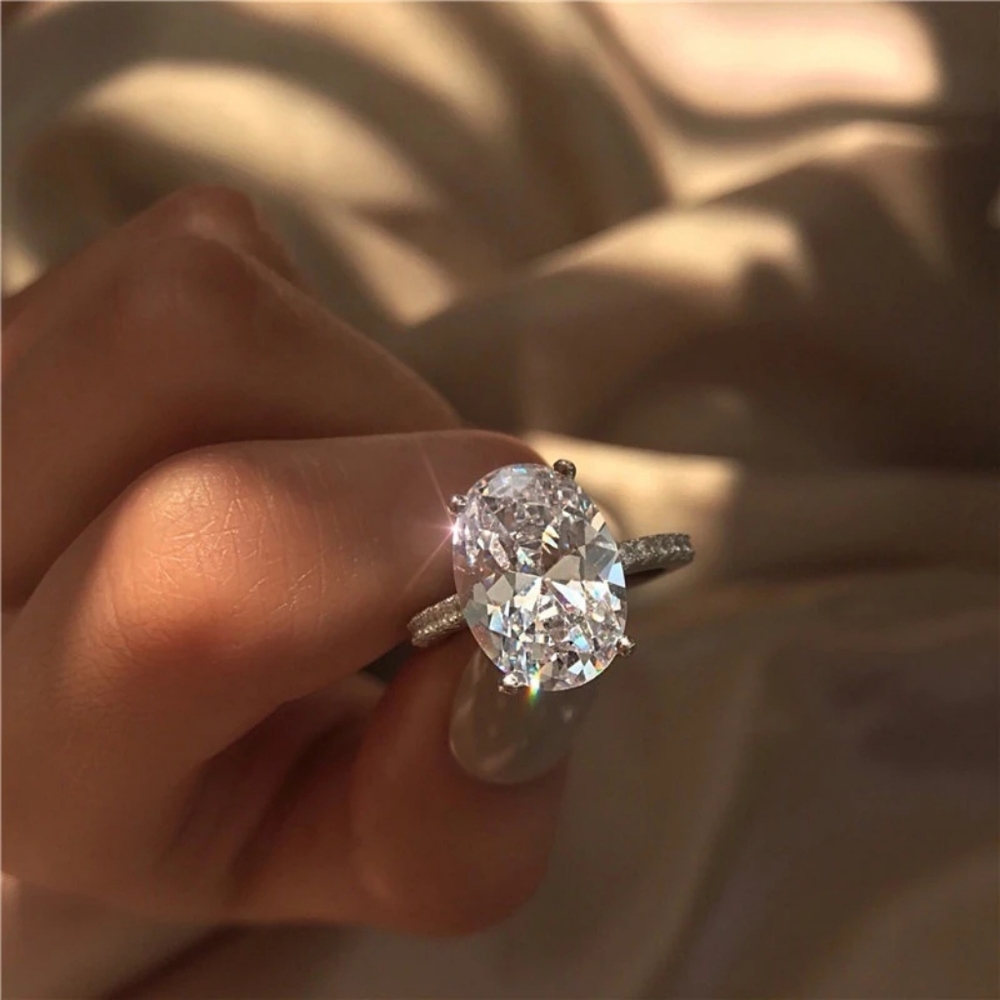 New Silver Big Oval Diamond Engagement Ring - Picture 3 of 3